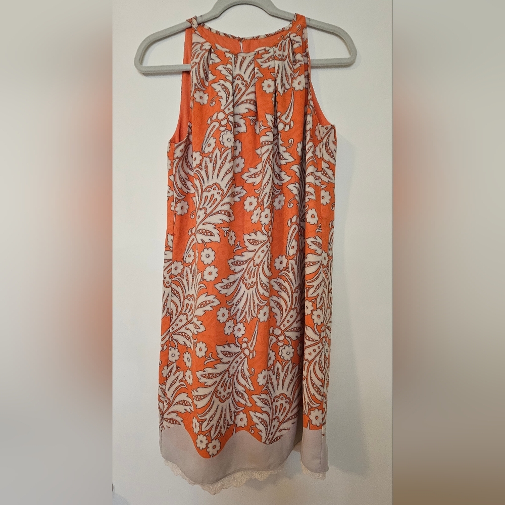 LOFT Orange and White Floral Midi Dress